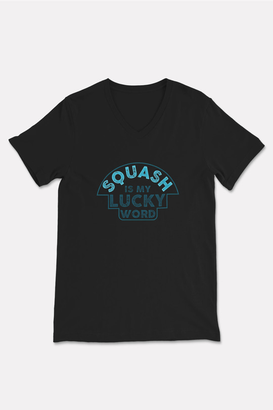 Squash Baskılı Unisex Siyah V Yaka Tişört