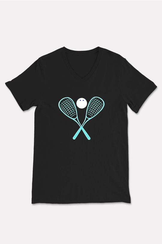Squash Baskılı Unisex Siyah V Yaka Tişört