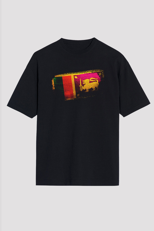 Sri Lanka Bayrağı Baskılı Unisex Siyah Oversize Tişört
