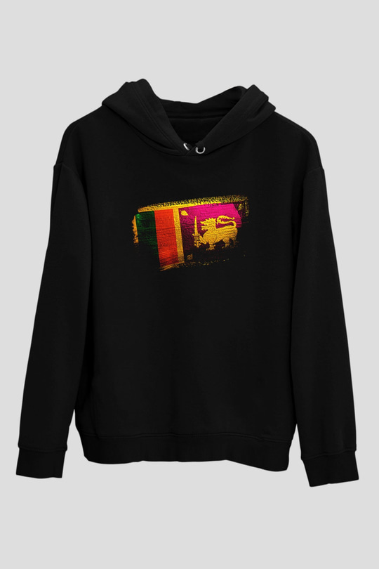 Sri Lanka Bayrağı Baskılı Unisex Siyah Kapüşonlu Sweatshirt