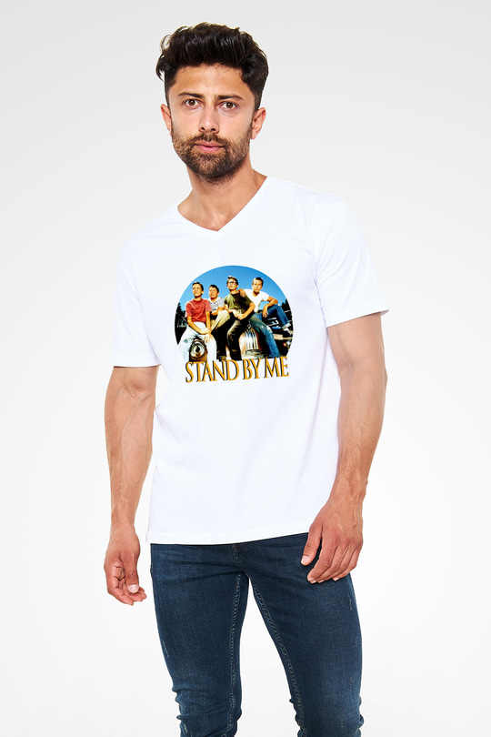 Stand by Me Beyaz Unisex  V Yaka Tişört