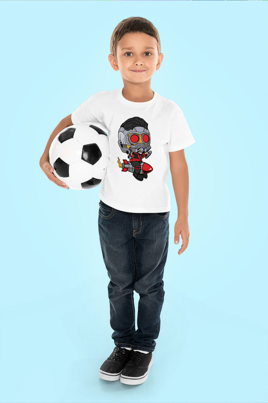 Star Lord Rocket Baskılı Beyaz Unisex Çocuk Tişört