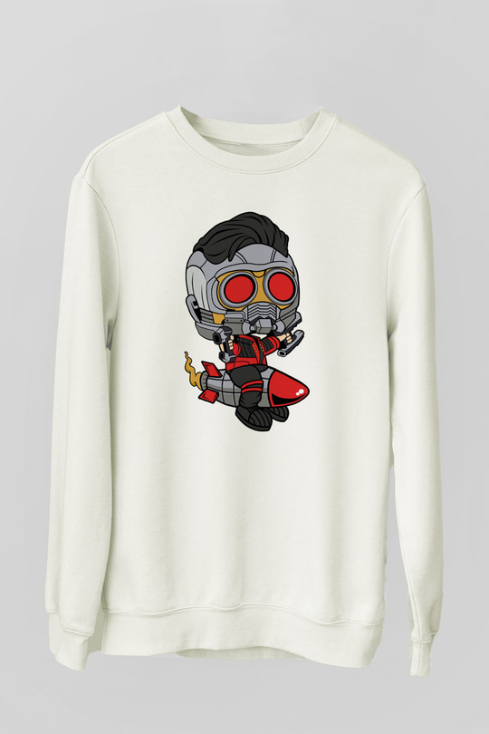 Star Lord Rocket Baskılı Beyaz Unisex Sweatshirt