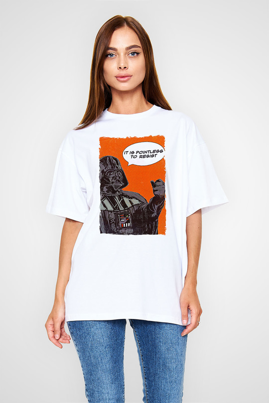 Star Wars (Dart Vader) Baskılı Beyaz Unisex Oversize Tişört - Tshirt