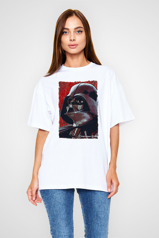 Star Wars (Dart Vader) Baskılı Beyaz Unisex Oversize Tişört - Tshirt