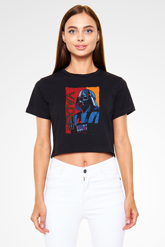 Star Wars (Dart Vader) Baskılı Siyah Crop Top Kadın Tişört - Tshirt