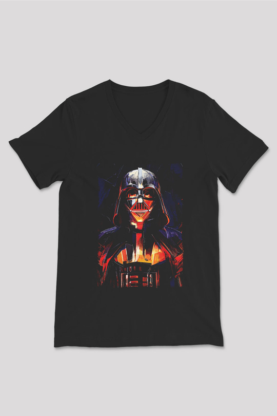 Star Wars (Dart Vader) Baskılı Unisex Siyah V Yaka Tişört - Tshirt