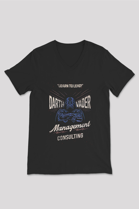 Star Wars (Dart Vader) Baskılı Unisex Siyah V Yaka Tişört - Tshirt