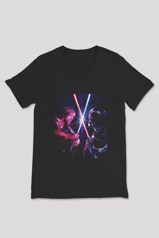 Star Wars (Dart Vader) Baskılı Unisex Siyah V Yaka Tişört - Tshirt