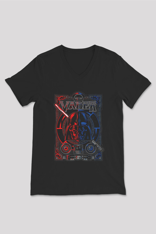Star Wars (Dart Vader) Baskılı Unisex Siyah V Yaka Tişört - Tshirt
