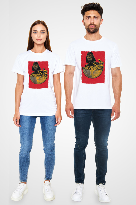 Star Wars (Dart Vader) Unisex Baskılı Beyaz Tişört - Tshirt