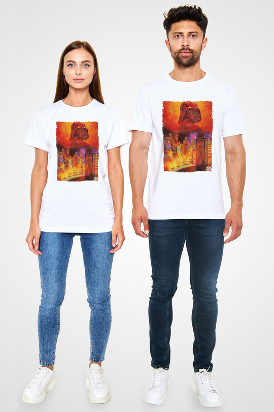 Star Wars (Dart Vader) Unisex Baskılı Beyaz Tişört - Tshirt