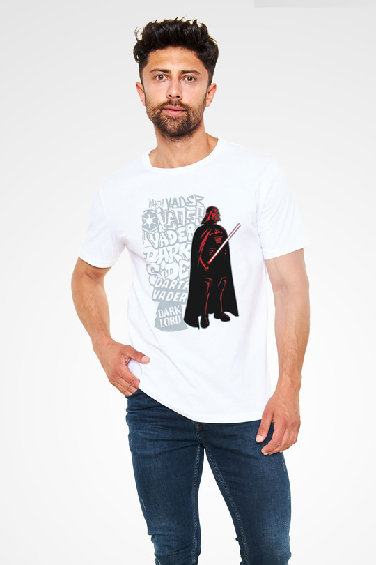 Star Wars (Dart Vader) Unisex Baskılı Beyaz Tişört - Tshirt