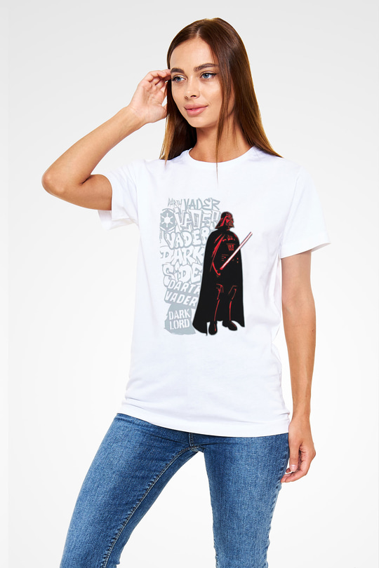 Star Wars (Dart Vader) Unisex Baskılı Beyaz Tişört - Tshirt