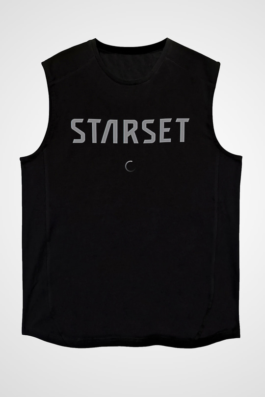 Starset Baskılı Unisex Siyah Kolsuz Tişört - Tshirt
