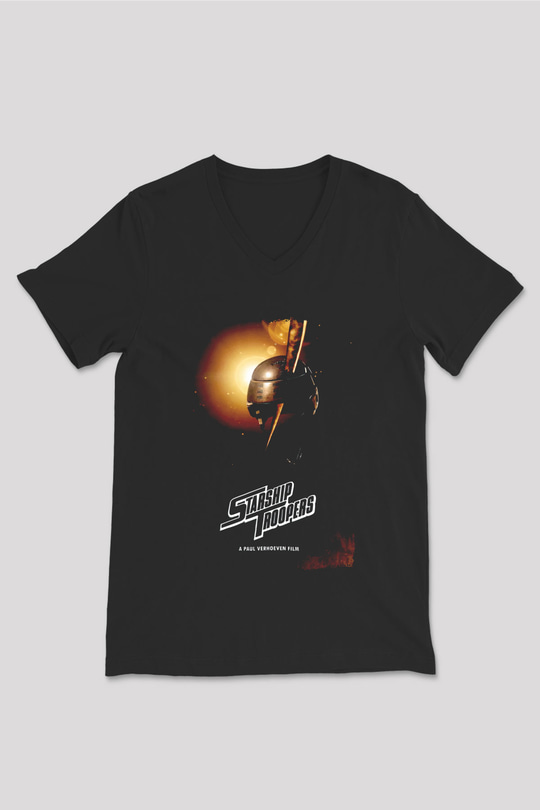 Starship Troopers Siyah Unisex  V Yaka Tişört