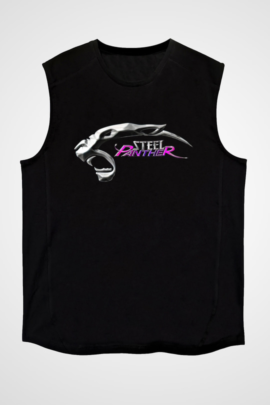 Steel Panther Baskılı Unisex Siyah Kolsuz Tişört - Tshirt