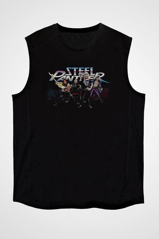 Steel Panther Baskılı Unisex Siyah Kolsuz Tişört - Tshirt