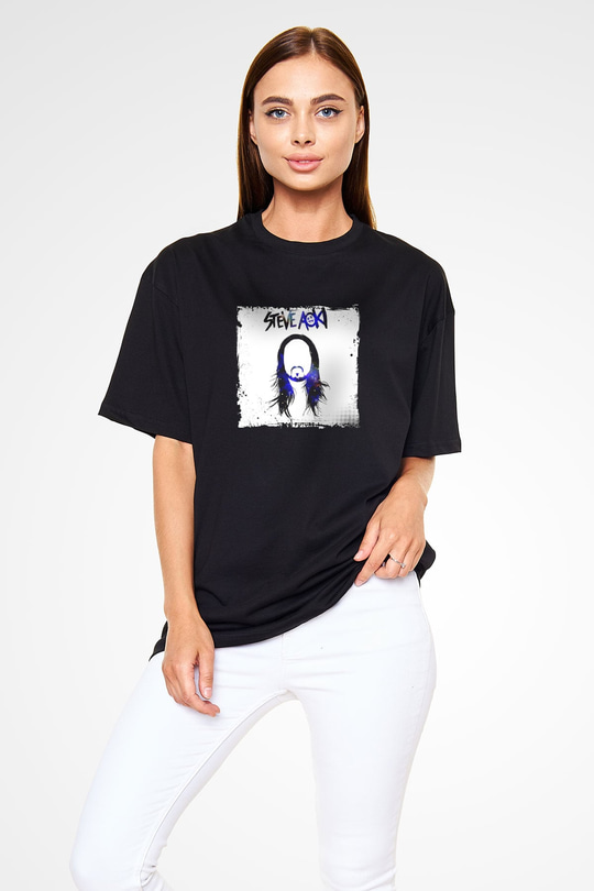 Steve Aoki Baskılı Unisex Oversize Siyah Tişört