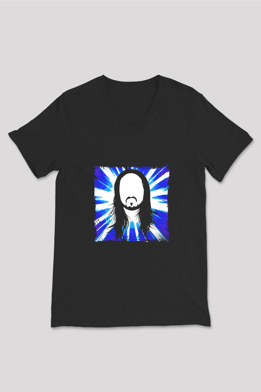 Steve Aoki Baskılı Unisex Siyah V Yaka Tişört