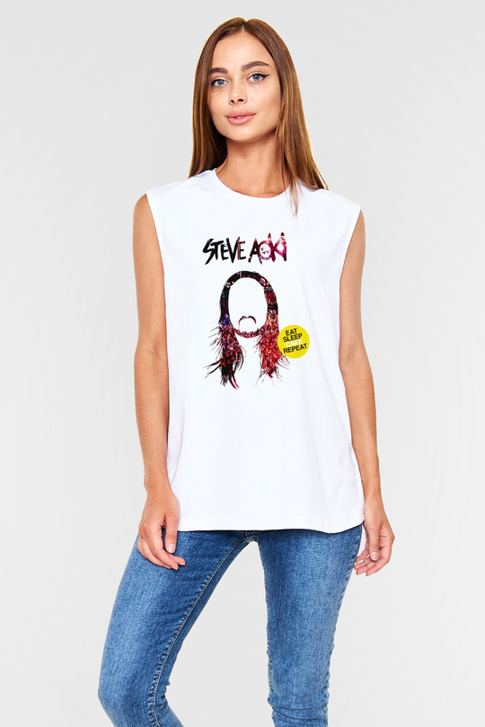 Steve Aoki Beyaz Unisex Kolsuz Tişört