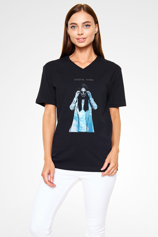 Steve Aoki Siyah Unisex V Yaka Tişört