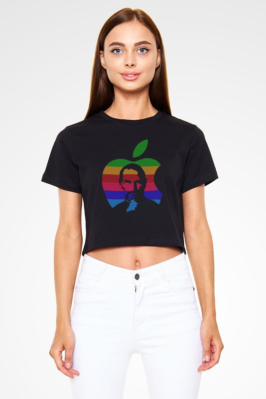 Steve Jobs Siyah  Crop Top Tişört