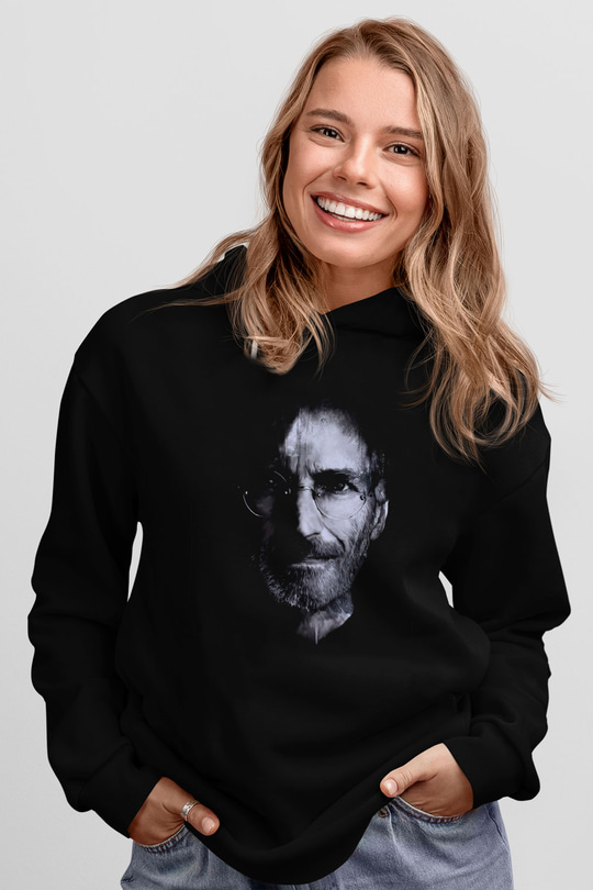 Steve Jobs Siyah Unisex Kapüşonlu Sweatshirt