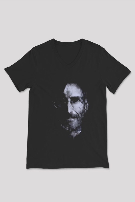 Steve Jobs Siyah Unisex V Yaka Tişört