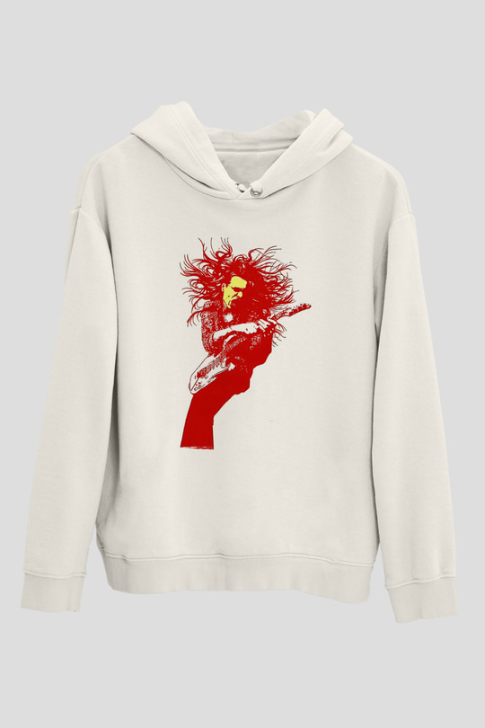 Steve Vai Baskılı Beyaz Unisex Kapüşonlu Sweatshirt