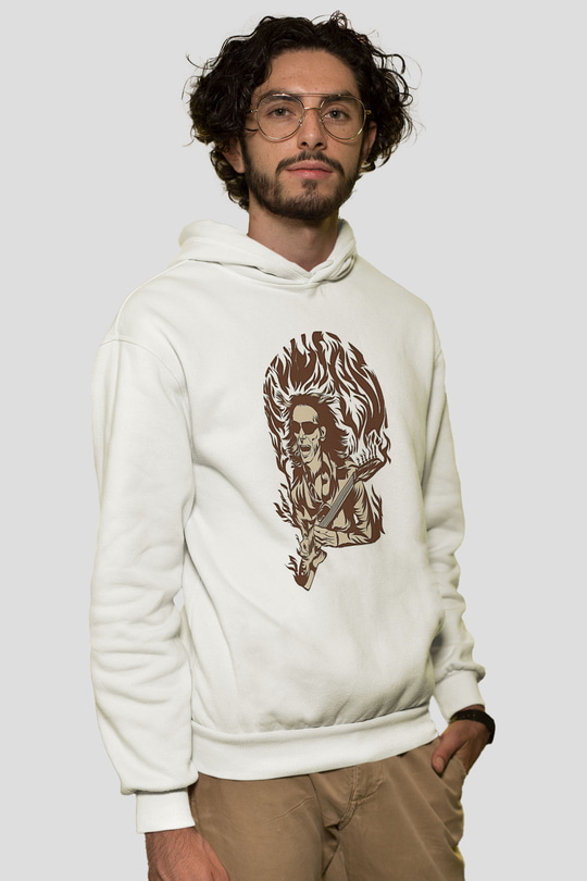 Steve Vai Baskılı Beyaz Unisex Kapüşonlu Sweatshirt