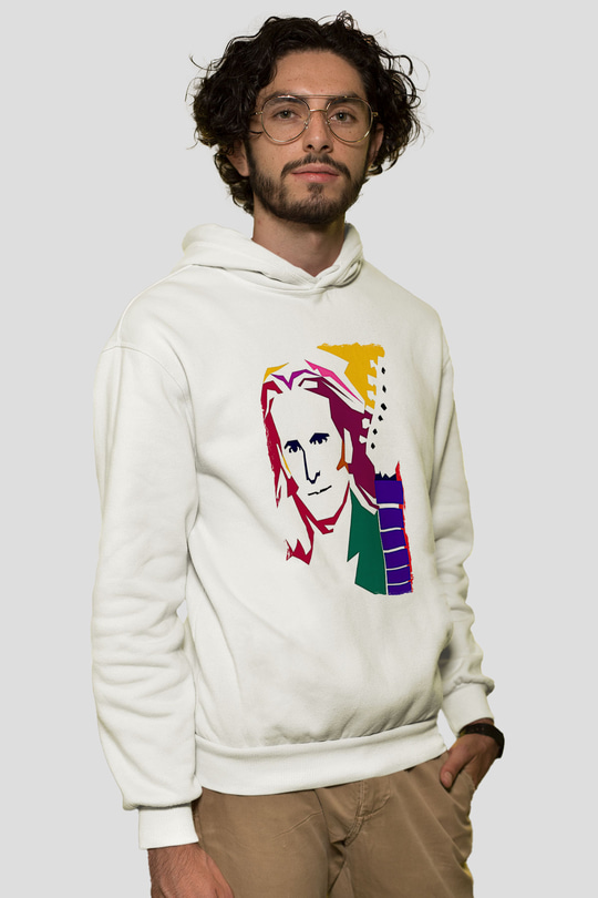 Steve Vai Baskılı Beyaz Unisex Kapüşonlu Sweatshirt