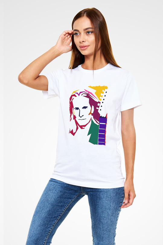 Steve Vai Baskılı Unisex Beyaz Tişört - Tshirt