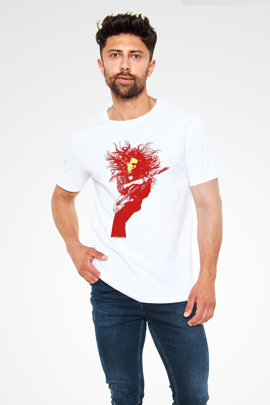 Steve Vai Baskılı Unisex Beyaz Tişört - Tshirt