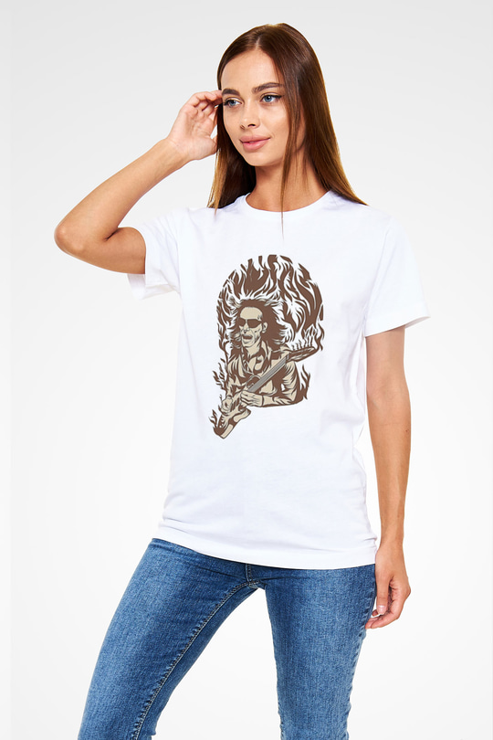 Steve Vai Baskılı Unisex Beyaz Tişört - Tshirt