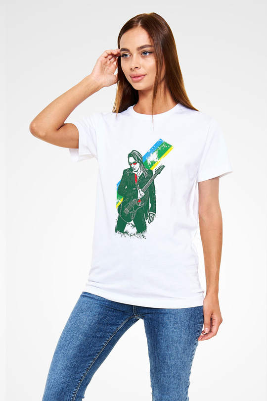 Steve Vai Baskılı Unisex Beyaz Tişört - Tshirt