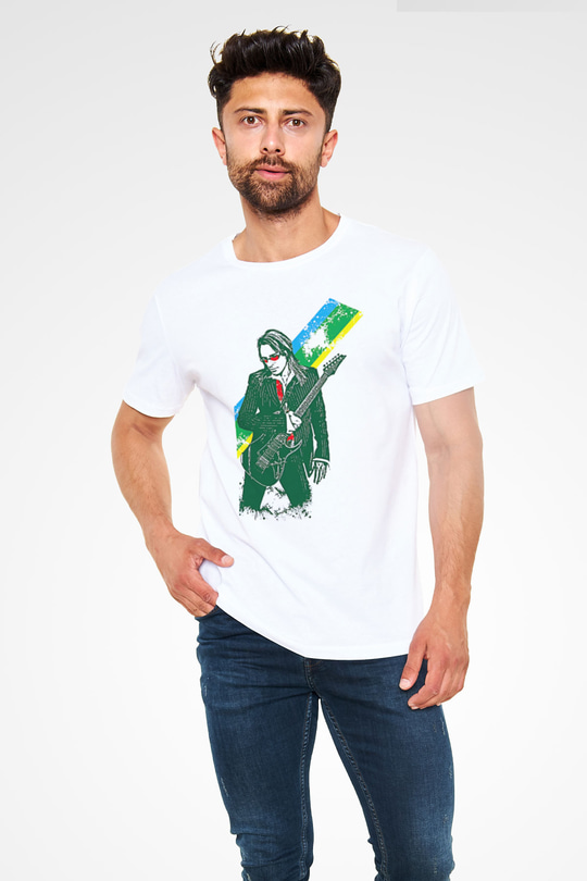 Steve Vai Baskılı Unisex Beyaz Tişört - Tshirt