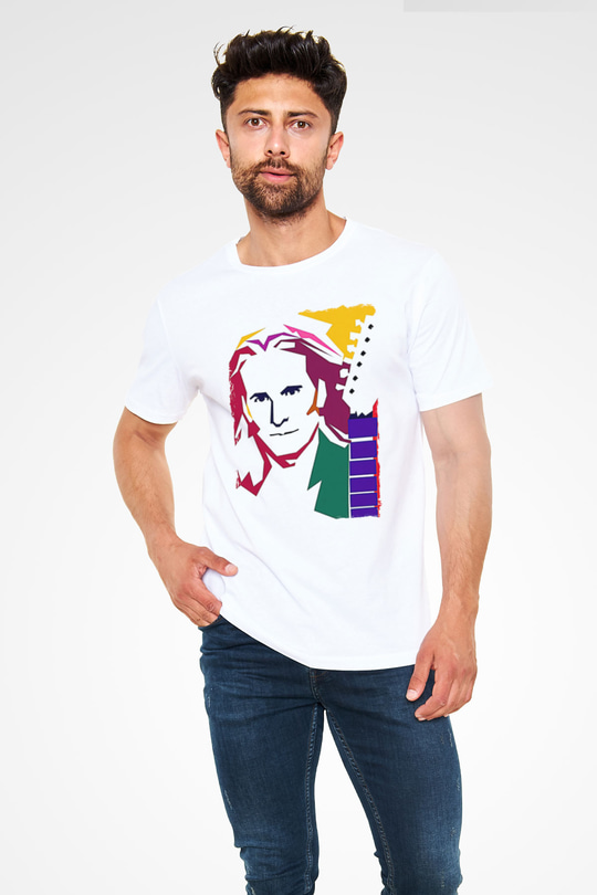 Steve Vai Baskılı Unisex Beyaz Tişört - Tshirt