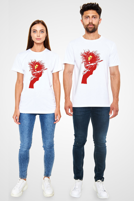 Steve Vai Baskılı Unisex Beyaz Tişört - Tshirt