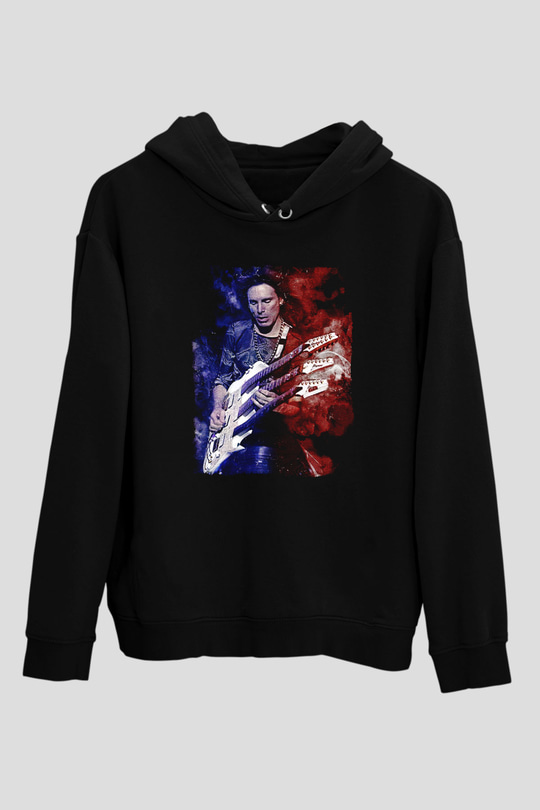 Steve Vai Baskılı Unisex Siyah Kapüşonlu Sweatshirt