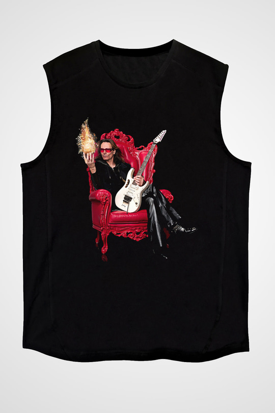 Steve Vai Baskılı Unisex Siyah Kolsuz Tişört - Tshirt