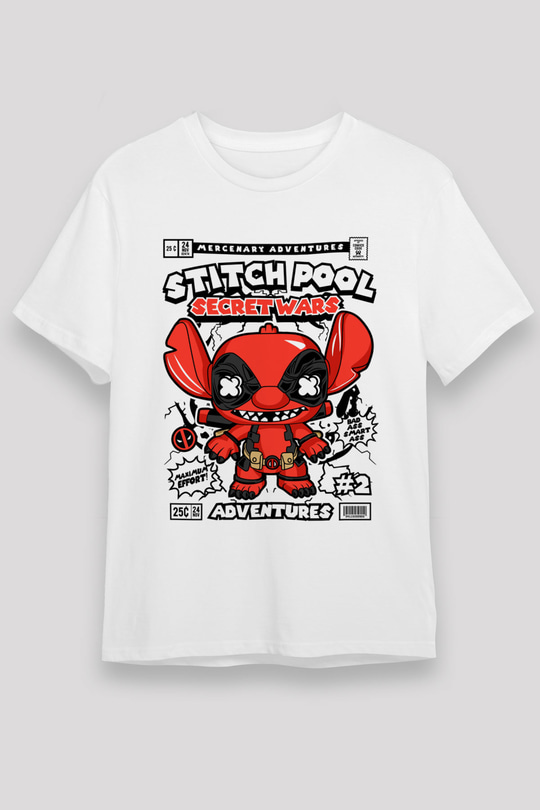 Stitch Pool Secret Wars Baskılı Unisex Beyaz Tişört