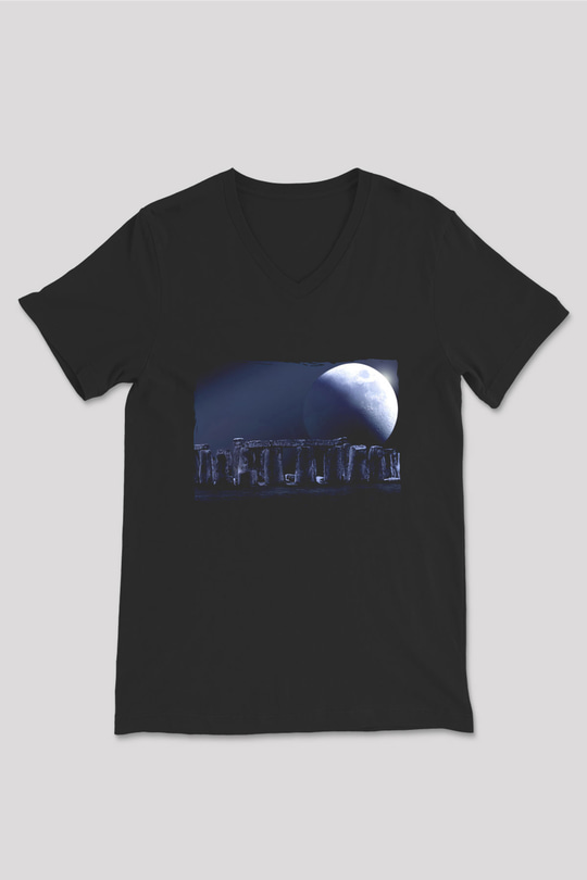 Stonehenge Siyah Unisex V Yaka Tişört