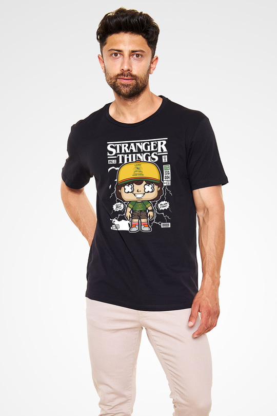 Stranger Things Baskılı Unisex Siyah Tişört