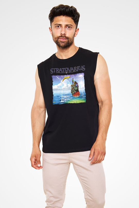 Stratovarius Baskılı Unisex Siyah Kolsuz Tişört - Tshirt
