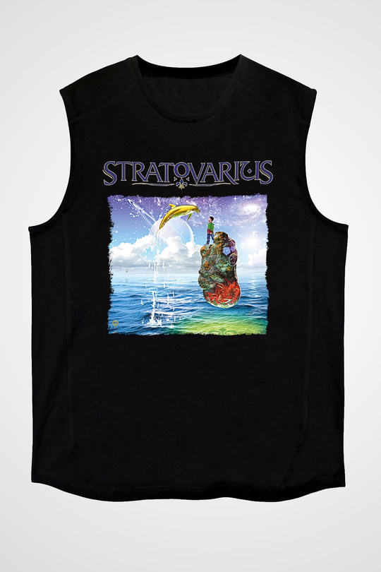 Stratovarius Baskılı Unisex Siyah Kolsuz Tişört - Tshirt