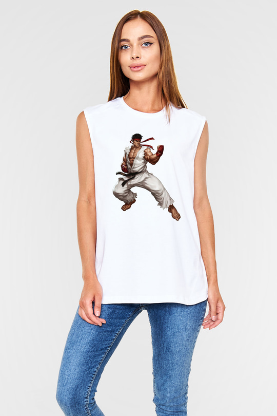 Street Fighter Beyaz Unisex Kolsuz Tişört