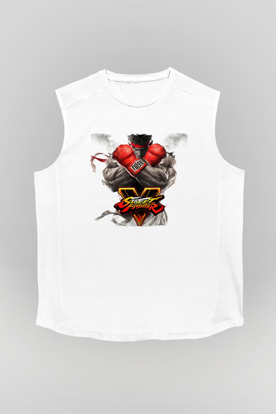 Street Fighter Beyaz Unisex Kolsuz Tişört