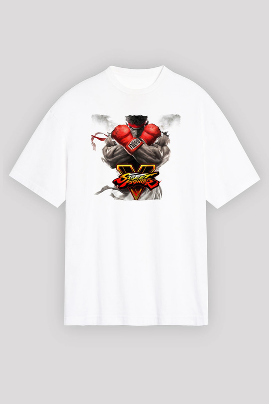 Street Fighter Beyaz Oversize Tişört Oversize T-shirt