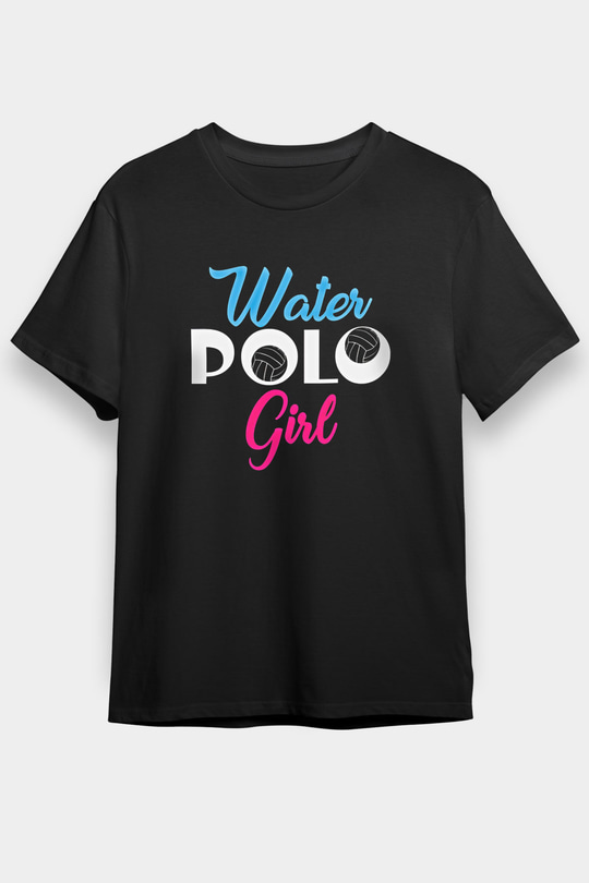 Su Topu - Water Polo Baskılı Unisex Siyah Tişört - Tshirt